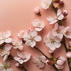 Obraz premium spring with a cherry blossom flowers delicately arranged to provide ample copy space 