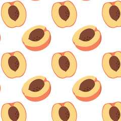 Seamless pattern of peaches, peach slices, tropical fruit, peaches pattern