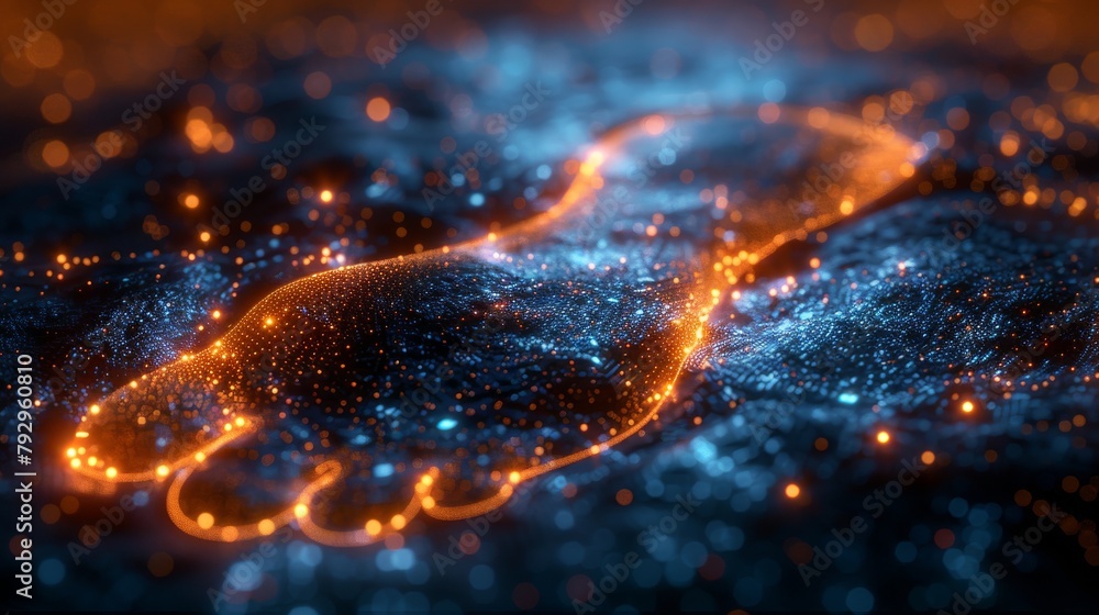 Leinwandbilder A digital footprint concept which combines a futuristic pattern with digital technology elements.
