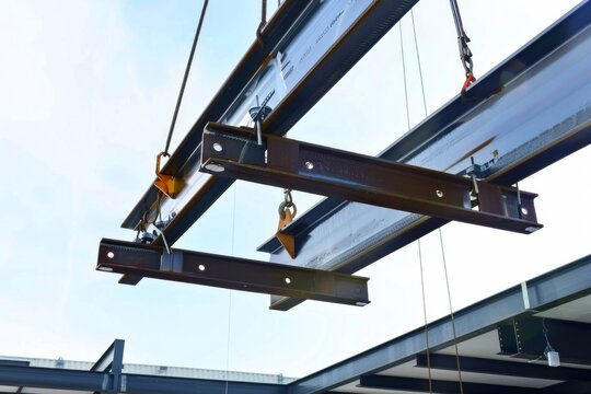 Steel beams being hoisted into place with precision, abstract  , background