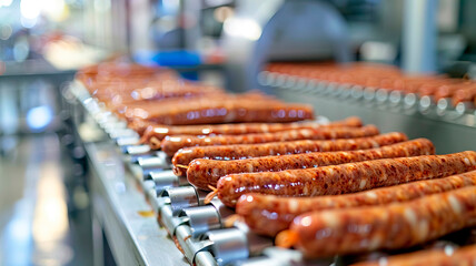 sausage in the factory industry. selective focus.