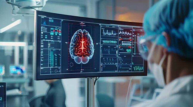 brain testing on digital interface in laboratory, medical technology