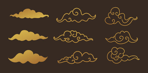 Celestial objects set. Clouds, clouds in Chinese style. Lineart Vector illustration. Mysticism and esoteric - 792962220