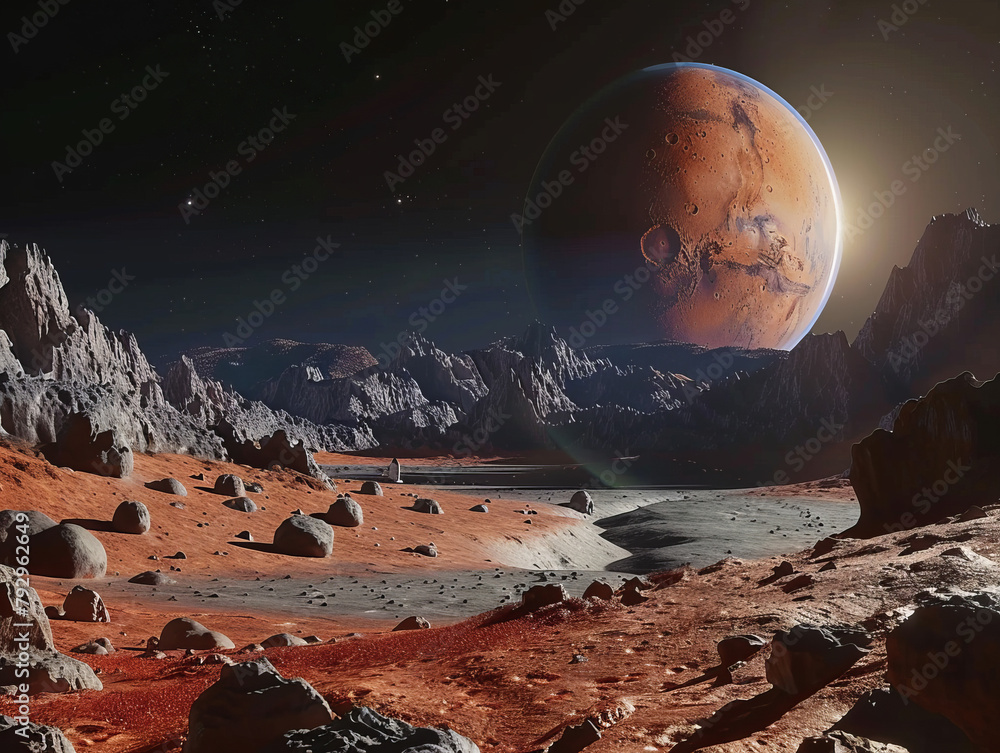 Poster a view from moon seeing the planet in universe