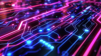 Obraz premium Sleek digital wallpaper featuring subtle circuit motifs and neon accents, perfect for modern techthemed projects,