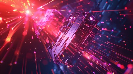Obraz premium Contemporary digital backdrop with a blend of geometric shapes and light effects, symbolizing connectivity and network technology,