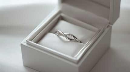 A shiny silver infinity ring nestled in a pristine white box featuring a celebratory texture ideal for occasions like Valentine s Day Mother s Day Women s Day weddings and birthdays