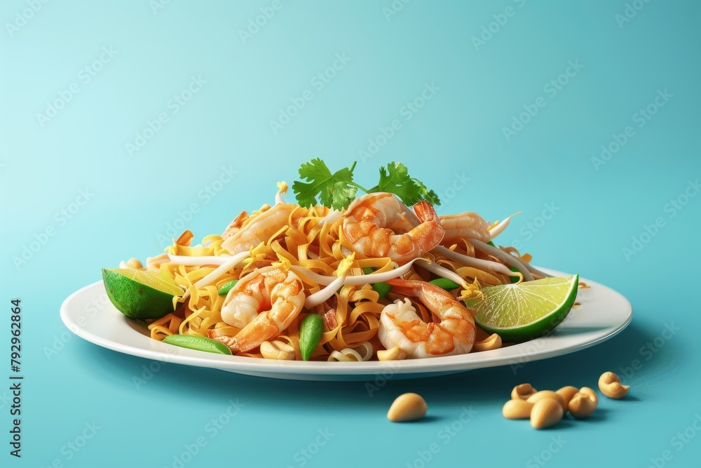 Sticker isolate pad thai on background