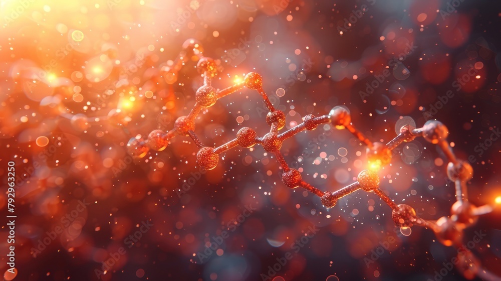 Poster an illustration of a molecule with a futuristic element inspired by science technology or biochemist