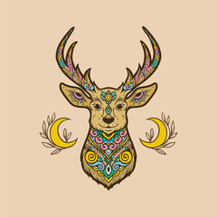 Deer mandala. Animal Vector illustration Ornamental flower in Zen boho style. Retro Magic drawing - 792963691