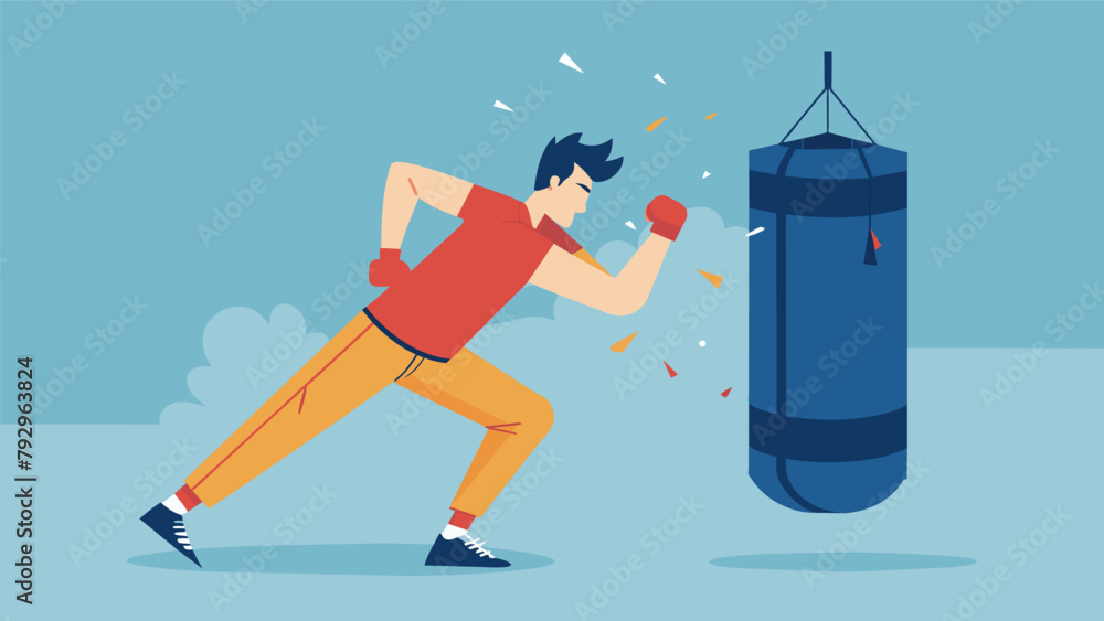 Poster an image of a person sparring with a punching bag with a caption discussing how the release of pentu
