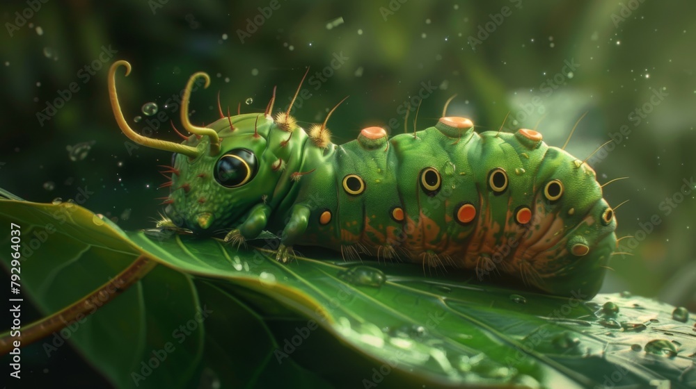 Poster a caterpillar munching on a leaf as it prepares for its transformation into a butterfly