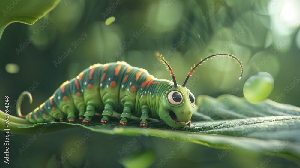 Poster a caterpillar munching on a leaf as it prepares for its transformation into a butterfly