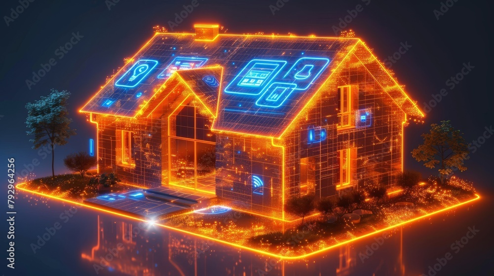Aufkleber An example of a smart home application using a mobile phone is shown in this graphic: