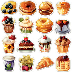 A collection of various pastries and desserts, including donuts, cupcakes