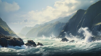 Beautiful seascape with rocks and ocean waves.