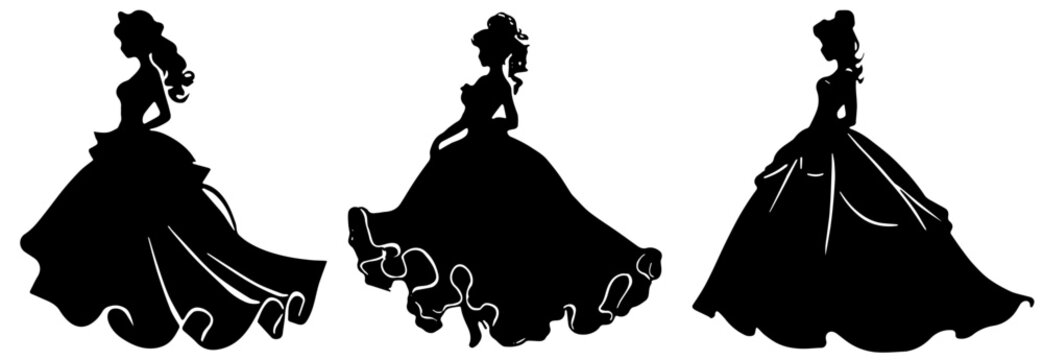 set of three princess silhouettes isolated 