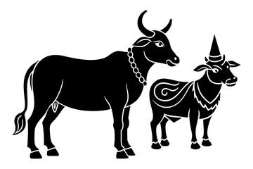 Sacrificial animals for Eid-ul-Azha Vector Illustration Silhouetted on white background
