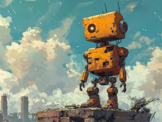 Lone inventor a robot cobbled from the pasts dreams in a post apocalyptic setting