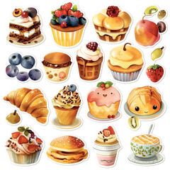 A collection of cute food stickers, including cupcakes, donuts, and pastries