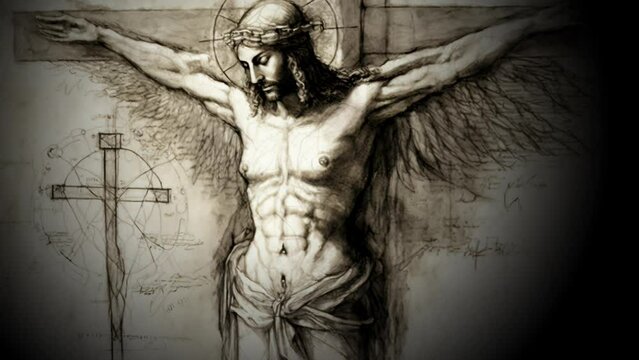 animation - Artistic illustration of Jesus with angel wings and crucifix