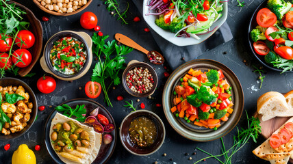 Festive table with vegetarian food. Selective focus. - obrazy, fototapety, plakaty