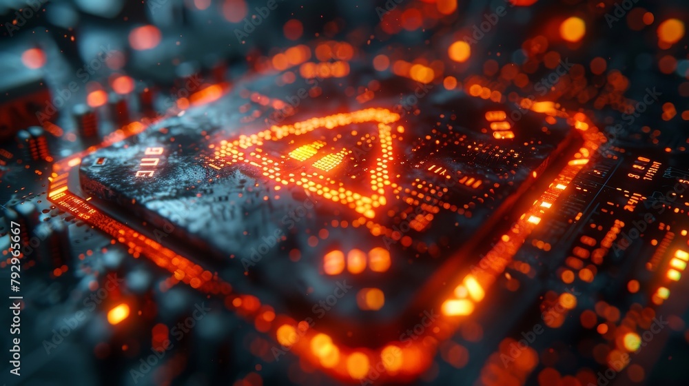 Poster Graphic of a warning sign with a programming script background, depicting cyber attacks or cyber security