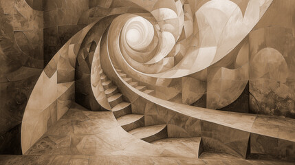 Monochrome  spiral staircase in building.  - obrazy, fototapety, plakaty