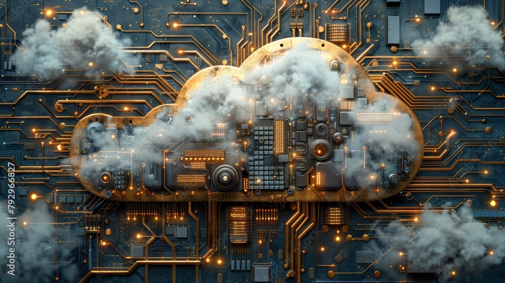 Aufkleber Graph of cloud shape combined with electronic board pattern used to illustrate cloud storage technology