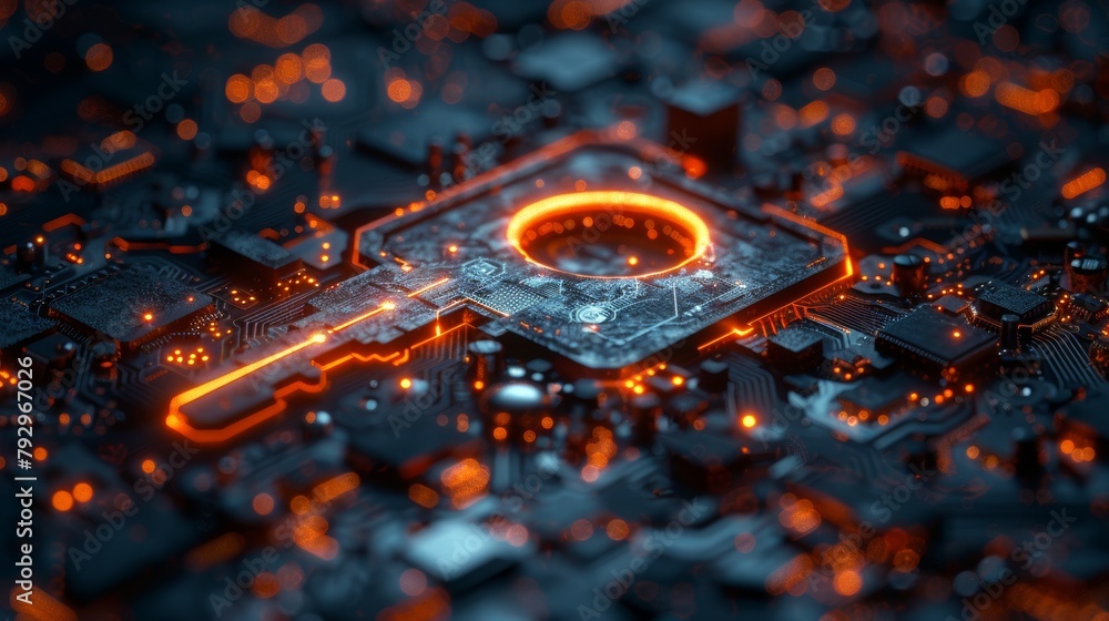 Poster Circuit board pattern combined with cyber security or encryption key concept
