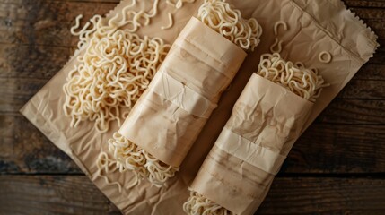 Soy noodles on wooden background. Traditional asian food