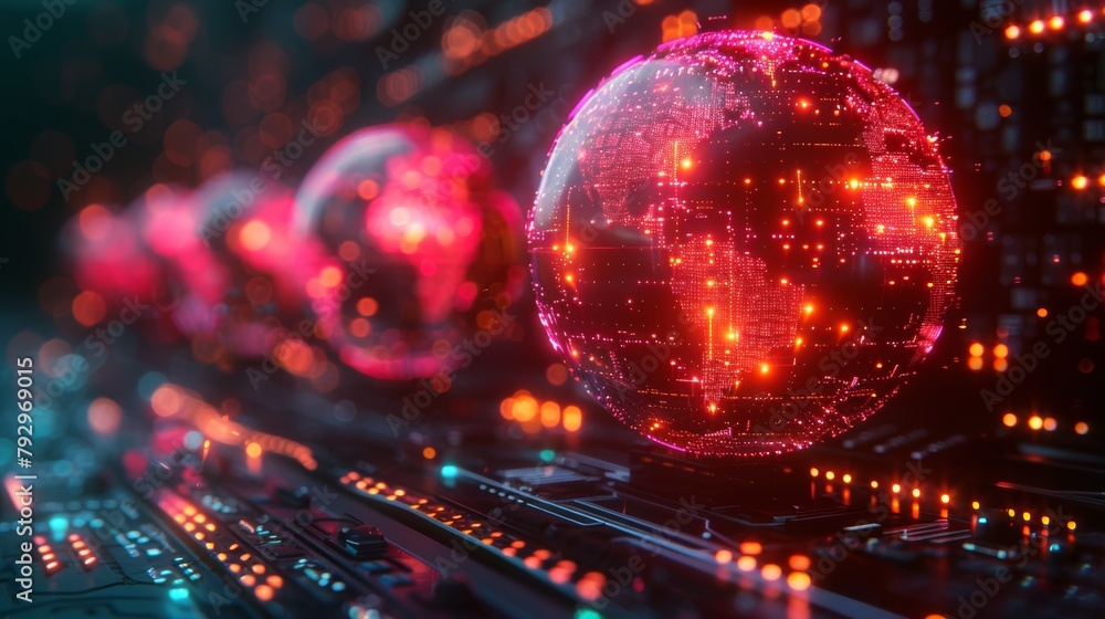 Aufkleber technology interface on a futuristic globe, showing a concept of global communication technology