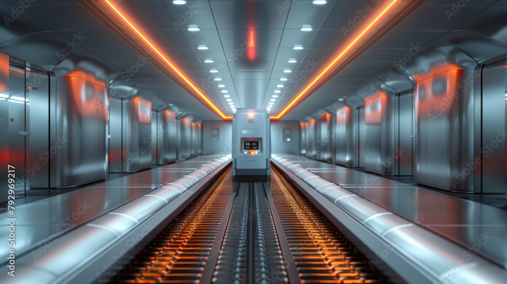 Aufkleber a captivating 3d rendering depicting a scanner machine in action, meticulously scanning luggage at a