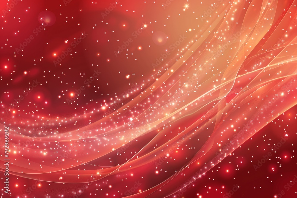 Poster red background, starlight, curved lines and dots around the edge of the picture generative ai