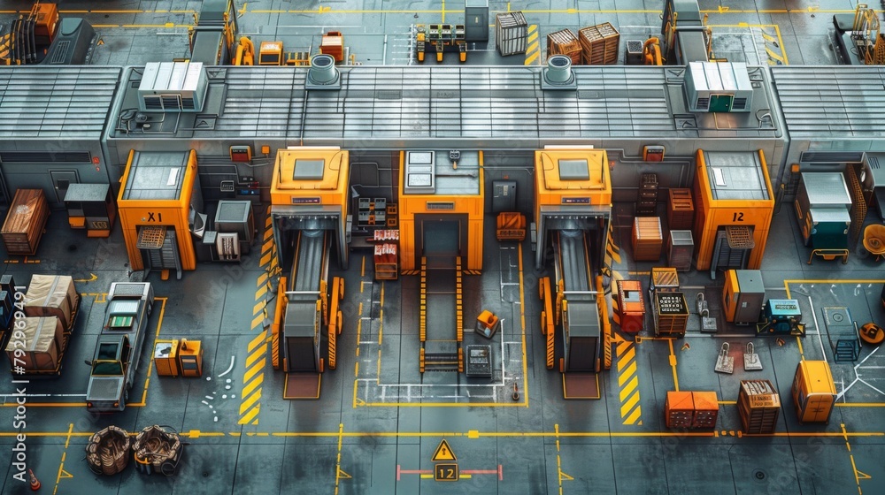 Poster an informative infographic presenting the key components of a modern baggage inspection system, high