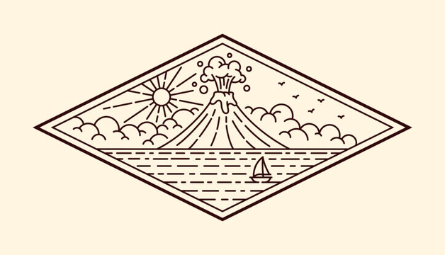 recommend clip art: nature landscape line art vector template