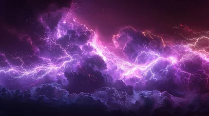 Foto auf Leinwand A modern realistic lightning design element isolated on a black background. A natural light effect, bright glowing. A magic purple thunderstorm, like a magical magical world. © Zaleman