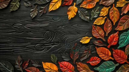 landscape nature black wood background with colorful leaf