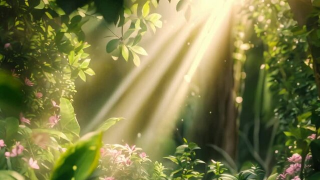 A picture of a garden with leaves and sunlight, symbolizing the unity of the world