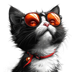 Cute cat on sunglasses on a white Background.