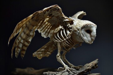 the avian marvel of an owl's skeletal composition, capturing the silent prowess of nocturnal...