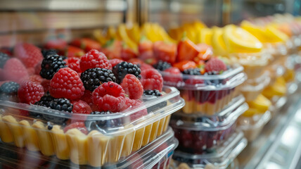 Assorted berries in containers at store.