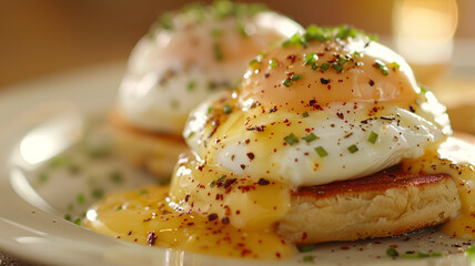 Eggs benedict on a plate. - obrazy, fototapety, plakaty