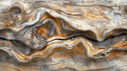 The intricate swirls of grain in weathered driftwood create an abstract and artistic natural texture. - obrazy, fototapety, plakaty