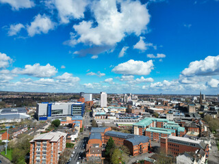 Fototapeta premium Aerial View of Buildings at City Centre and Downtown of Coventry City of England United Kingdom. March 30th, 2024