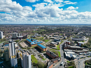 Aerial View of Buildings at City Centre and Downtown of Coventry City of England United Kingdom....