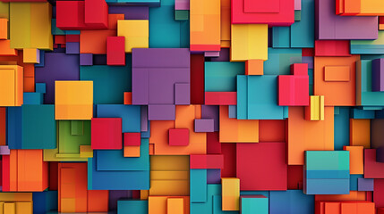 A colorful wall made of blocks with a rainbow pattern. The block arranged in an artistic pattern. Top view. 
