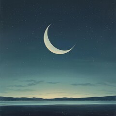 Obraz na płótnie Canvas Crescent moon in a starry night sky, a serene and contemplative celestial scene