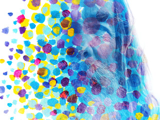A colorful pointelle style paintography portrait of an old bearded man