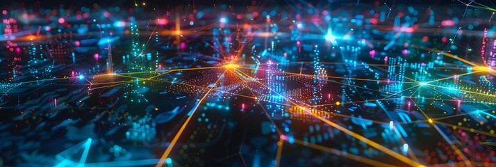 Smart city and abstract dot point connect with gradient line and aesthetic Intricate wave line design , big data connection technology concept .